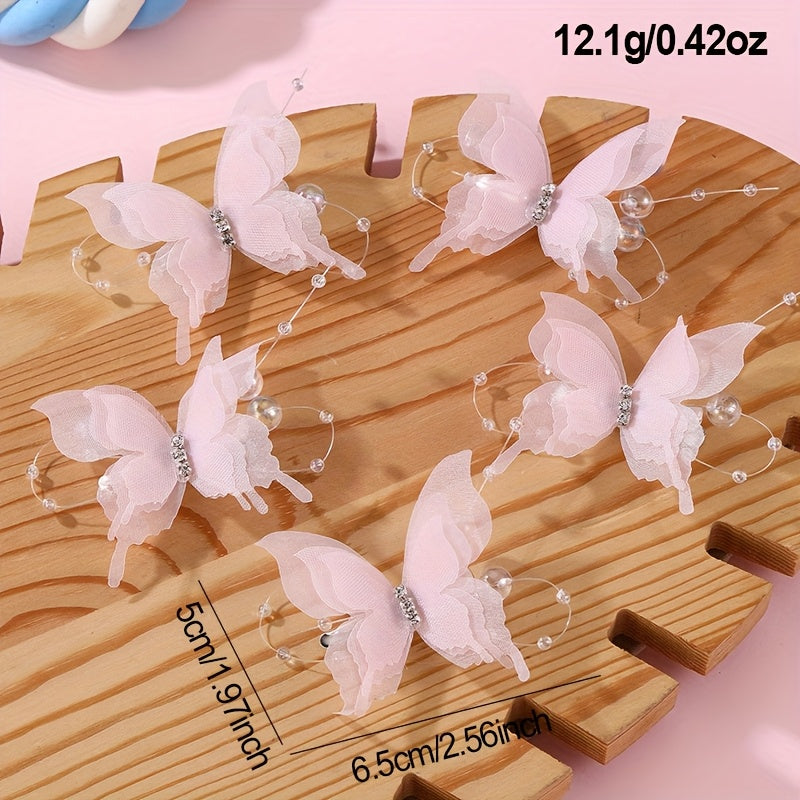 25/5 pièces Barrettes Papillon 3D Mignonnes pour Ados Filles - Accessoires Cheveux Dégradé Pastel Violet & Rose à Couches en Filet, Barrettes Style Printemps Été Extérieur, Épingles à Cheveux en Forme de Papillon (Cadeau Saint-Valentin)