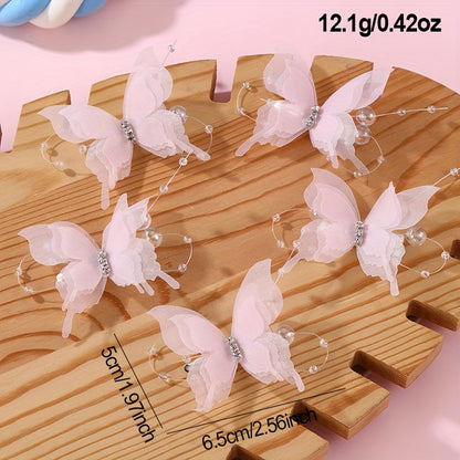 25/5 pièces Barrettes Papillon 3D Mignonnes pour Ados Filles - Accessoires Cheveux Dégradé Pastel Violet & Rose à Couches en Filet, Barrettes Style Printemps Été Extérieur, Épingles à Cheveux en Forme de Papillon (Cadeau Saint-Valentin)