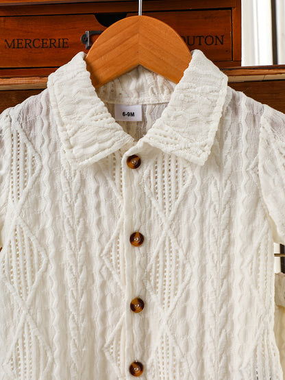 Ensemble d'été pour bébé garçon, comprenant un t-shirt à manches courtes et un short en tissu tricoté texturé, tenue décontractée et tendance, idéale pour l'extérieur en été, tissu confortable, cadeau parfait, pour l'extérieur.