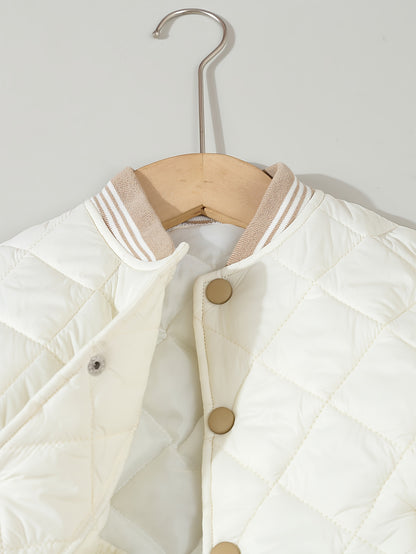 Veste d'automne-hiver légère pour enfants, convient aux garçons et aux filles - Petite veste de baseball chaude boutonnée, matelassée en losanges avec col montant, idéale pour l'école, le sport, les temps froids décontractés et les activités de plein air,