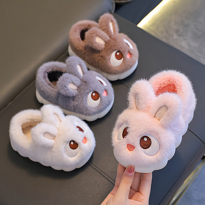 1 Paire de Pantoufles de Lapin en Peluche pour Jeunes - Tissu Souple avec Semelle en PVC Antidérapante, Chaussures d'Intérieur Légères pour Garçons et Filles, Design de Lapin de Dessin Animé Mignon, Chaussures d'Hiver Chaudes pour Tout-Petits et Enfants,