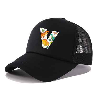 Casquette de baseball 2026 Nouveau Graffiti Dinosaure Lettres Éponge Maille Filles et Garçons Baseball Printemps et Été Nouveau Pare-Soleil Camionneur Cheveux Extérieur Chapeau de Sport Maille Respirant Pare-Soleil Chapeau de Golf Sœur et Frère Chapeau Ca