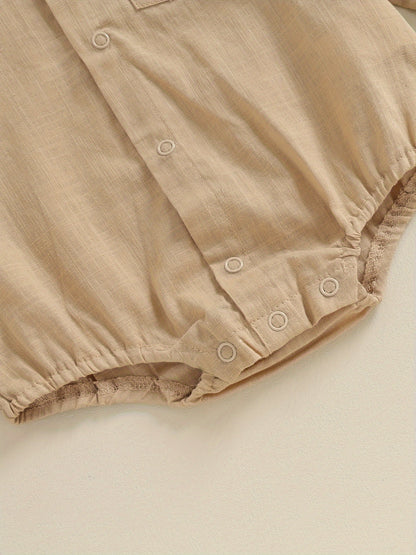 Combinaison Bébé Garçon Gentleman Couleur Unie Manches Longues Revers Boutonnage Avant avec Poche Vêtements Tout-Petit, pour l'Extérieur