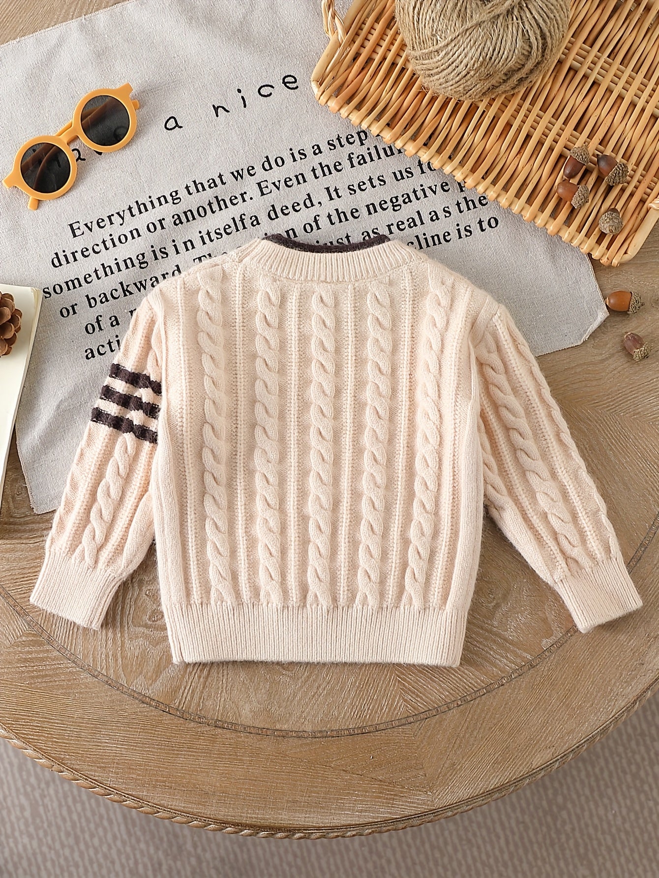 Pull rayé pour garçons - Texture torsadée douce, manches longues, col rond, ensemble chaud pour hiver, printemps et automne, tricot extensible décontracté pour superposition (sans ceinture)