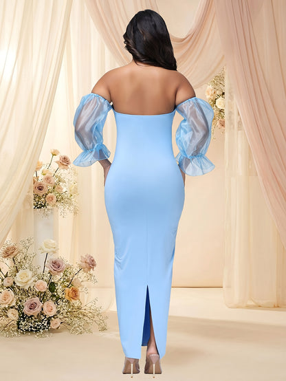 Robe de maternité débardeur à manches lanternes, coupe ajustée, robe de soirée de maternité à la mode et élégante, adaptée aux séances photo de baptême