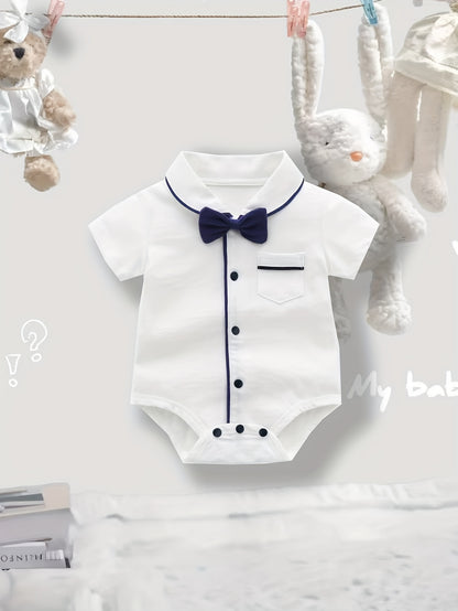 Grenouillère Bébé Garçon Triangle Manches Courtes Nœud Col Carré Décontracté Mignon, pour l'Extérieur