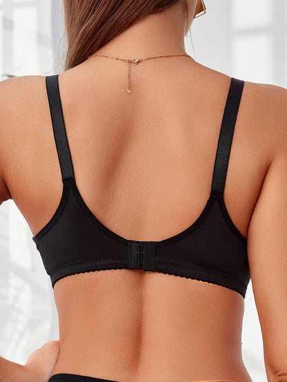Soutien-gorge de maternité noir de base avec armatures pour un soutien des seins importants, conçu pour l'allaitement et les tenues décontractées.