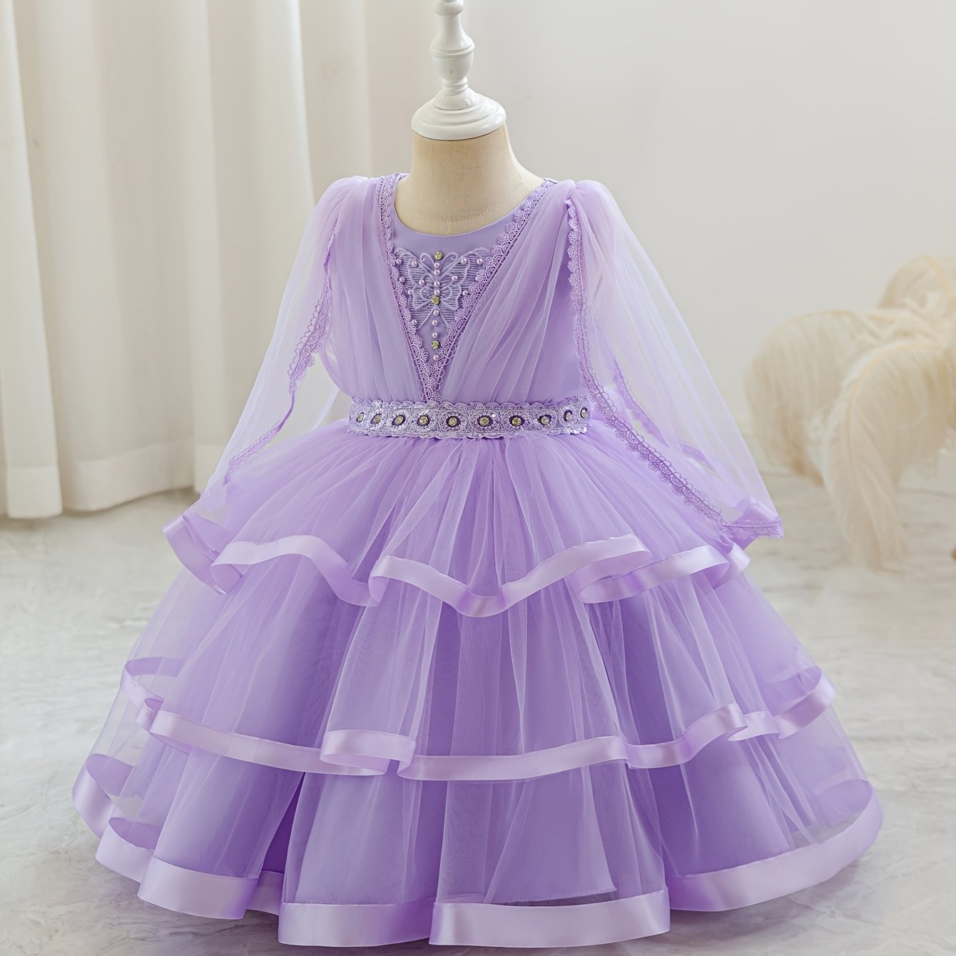 Nouvelle robe pour fille pour la rentrée scolaire et la saison des mariages, robe de princesse pour fille, pour animatrice/artiste avec châle, décoration nœud en strass, robe de style créateur de niche pour anniversaires, Noël, Halloween