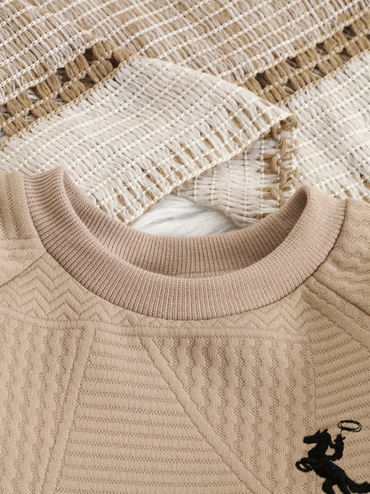 Ensemble deux pièces pour bébé garçon, automne et hiver, mode décontractée et facile, couleur unie, manches longues, pantalon long, motif brodé exquis, pour l'extérieur