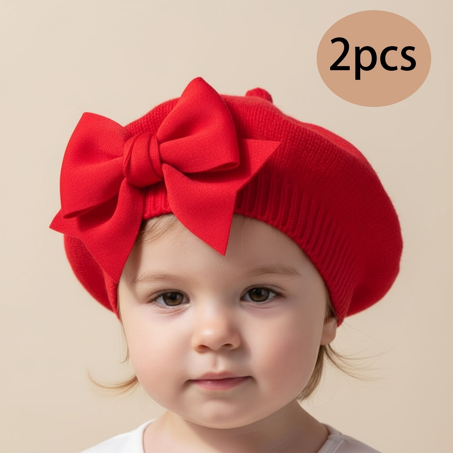 2 pièces Béret Bébé avec Nœud Bonnet Tricoté - Choix Idéal pour Nouveau-né - Cadeau Chapeau de Peintre