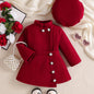 Ensemble robe rouge vintage pour fille pour automne/hiver, tenue de la Saint-Valentin, T-shirt avec jupe courte boutonnée asymétrique + béret, ensemble robe pour fille à la mode et exquis, convient pour les occasions importantes, les fêtes et les banquets