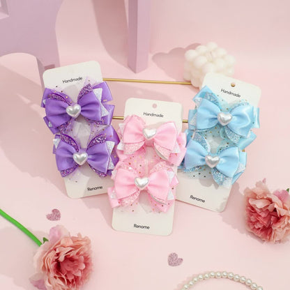 2 pièces Élégants Barrettes à Nœud Cœur pour la Saint-Valentin, Mini Barrettes à Nœud Cœur Décorées, Accessoires à Nœud Pailletés pour Princesse, Cadeaux pour Filles, Saint-Valentin