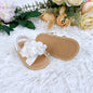 Chaussures de premier pas pour bébé 0 - Sandales d'été douces à fleurs et touches de perles avec fermeture à bande, chaussures respirantes à bout ouvert pour anniversaires et séances photo (basse) | Semelle et tige en tissu
