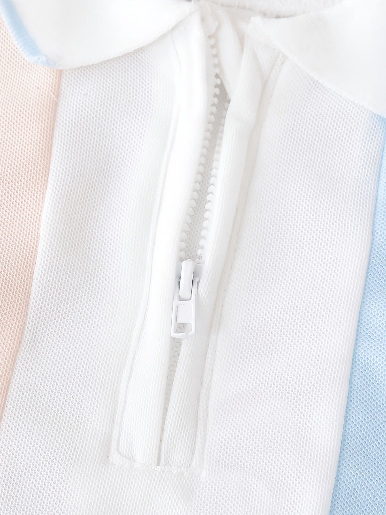 Chemise d'été à manches courtes pour tout-petits, T-shirt à demi-zippeur et à revers en blocs de couleur abricot-bleu-blanc pour bébés garçons, Haut décontracté polyvalent et confortable, Vêtement d'enfant doux, respirant et à la mode pour les sorties quo