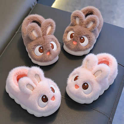 1 Paire de Pantoufles de Lapin en Peluche pour Jeunes - Tissu Souple avec Semelle en PVC Antidérapante, Chaussures d'Intérieur Légères pour Garçons et Filles, Design de Lapin de Dessin Animé Mignon, Chaussures d'Hiver Chaudes pour Tout-Petits et Enfants,