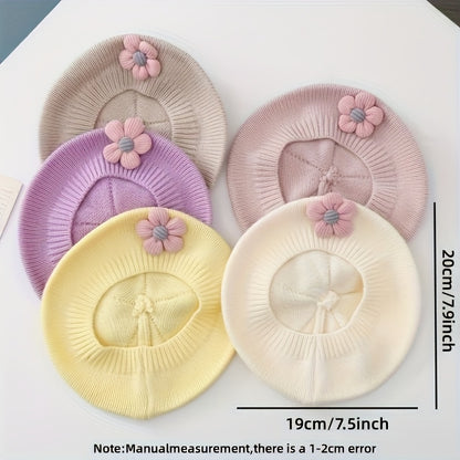 Bonnet Beanie avec Décoration Florale - Doux, Extensible, Léger, Chapeau d'Hiver, Couleurs Pastel (Rose/Lavande/Jaune), Coupe Ajustée et Confortable, Adapté pour Thanksgiving et Usage Quotidien, Bonnet Unisexe d'Automne et d'Hiver, Accessoire pour Temps F