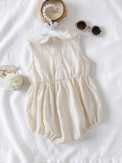 Combinaison d'été Le Cocon d'Or pour bébé fille en polyester beige avec col claudine et boutons au dos