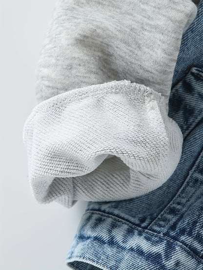 Veste à capuche bleu clair avec manches délavées - Manteau extérieur doux non extensible adapté pour &, lavable en machine - Veste décontractée