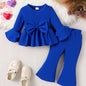 Ensemble élégant et mignon pour bébés et petites filles, comprenant un haut à manches longues et un pantalon long de couleur unie, style fin pour le printemps et l'automne, idéal pour l'extérieur.