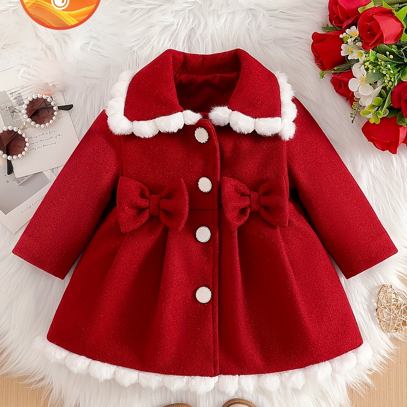 Manteau en Tweed à Col Dentelle avec Nœud pour Filles, Style Princesse Délicat, Manteau d'Hiver Chaud et Confortable, Tenue Mignonne et Douce, Idéal pour Occasions Spéciales, Fêtes, Sorties, Cadeau de Saint-Valentin ou Anniversaire pour Fille