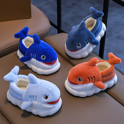1 Paire de Chaussons en Peluche Requin Cartoon Mignons pour Garçons et Filles, Chaussures d'Intérieur Confortables, Pantoufles Antidérapantes d'Intérieur, Saison Automne Hiver