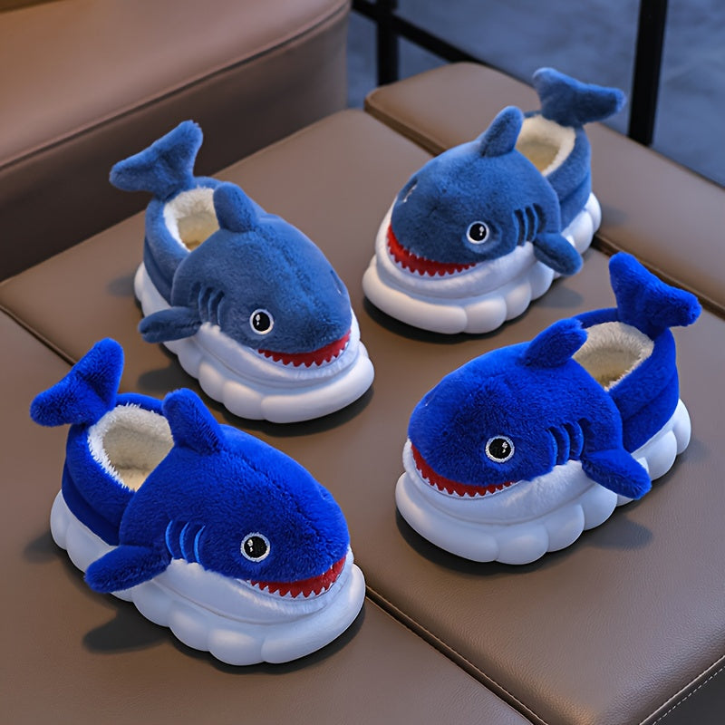 1 Paire de Chaussons en Peluche Requin Cartoon Mignons pour Garçons et Filles, Chaussures d'Intérieur Confortables, Pantoufles Antidérapantes d'Intérieur, Saison Automne Hiver