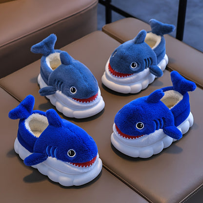 1 Paire de Chaussons en Peluche Requin Cartoon Mignons pour Garçons et Filles, Chaussures d'Intérieur Confortables, Pantoufles Antidérapantes d'Intérieur, Saison Automne Hiver