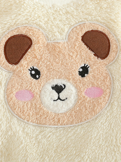 Ensemble Bébé Fille Automne et Hiver en Peluche avec Haut d'Ours Cartoon Mignon et Pantalon Long Polyvalent de Couleur Unie, Ensemble Pantalon Long Doux et Exquis pour Bébé Fille, Adapté à la Saison Scolaire et à la Rentrée Scolaire, Ensemble Pantalon Lon