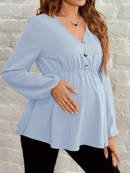Chemise de Maternité Col V Manches Longues Boutonnée Coupe Ample Couleur Unie Lavable en Machine Haut Confort Décontracté pour Femme Printemps/Automne