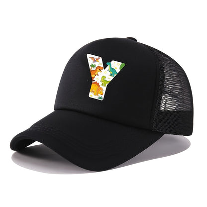 Casquette de baseball 2026 Nouveau Graffiti Dinosaure Lettres Éponge Maille Filles et Garçons Baseball Printemps et Été Nouveau Pare-Soleil Camionneur Cheveux Extérieur Chapeau de Sport Maille Respirant Pare-Soleil Chapeau de Golf Sœur et Frère Chapeau Ca