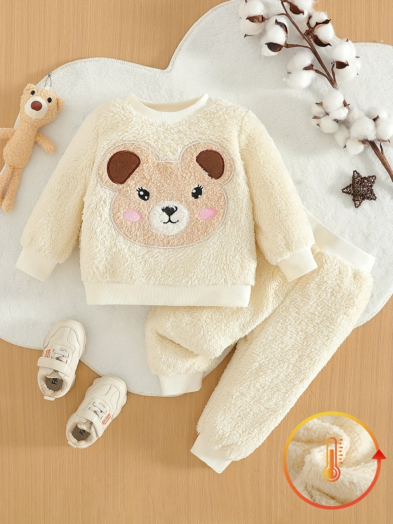 Ensemble Bébé Fille Automne et Hiver en Peluche avec Haut d'Ours Cartoon Mignon et Pantalon Long Polyvalent de Couleur Unie, Ensemble Pantalon Long Doux et Exquis pour Bébé Fille, Adapté à la Saison Scolaire et à la Rentrée Scolaire, Ensemble Pantalon Lon