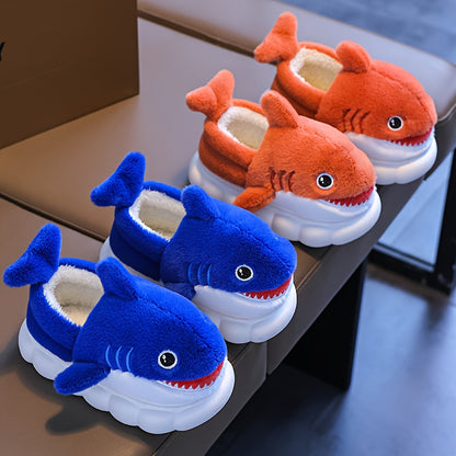 1 Paire de Chaussons en Peluche Requin Cartoon Mignons pour Garçons et Filles, Chaussures d'Intérieur Confortables, Pantoufles Antidérapantes d'Intérieur, Saison Automne Hiver