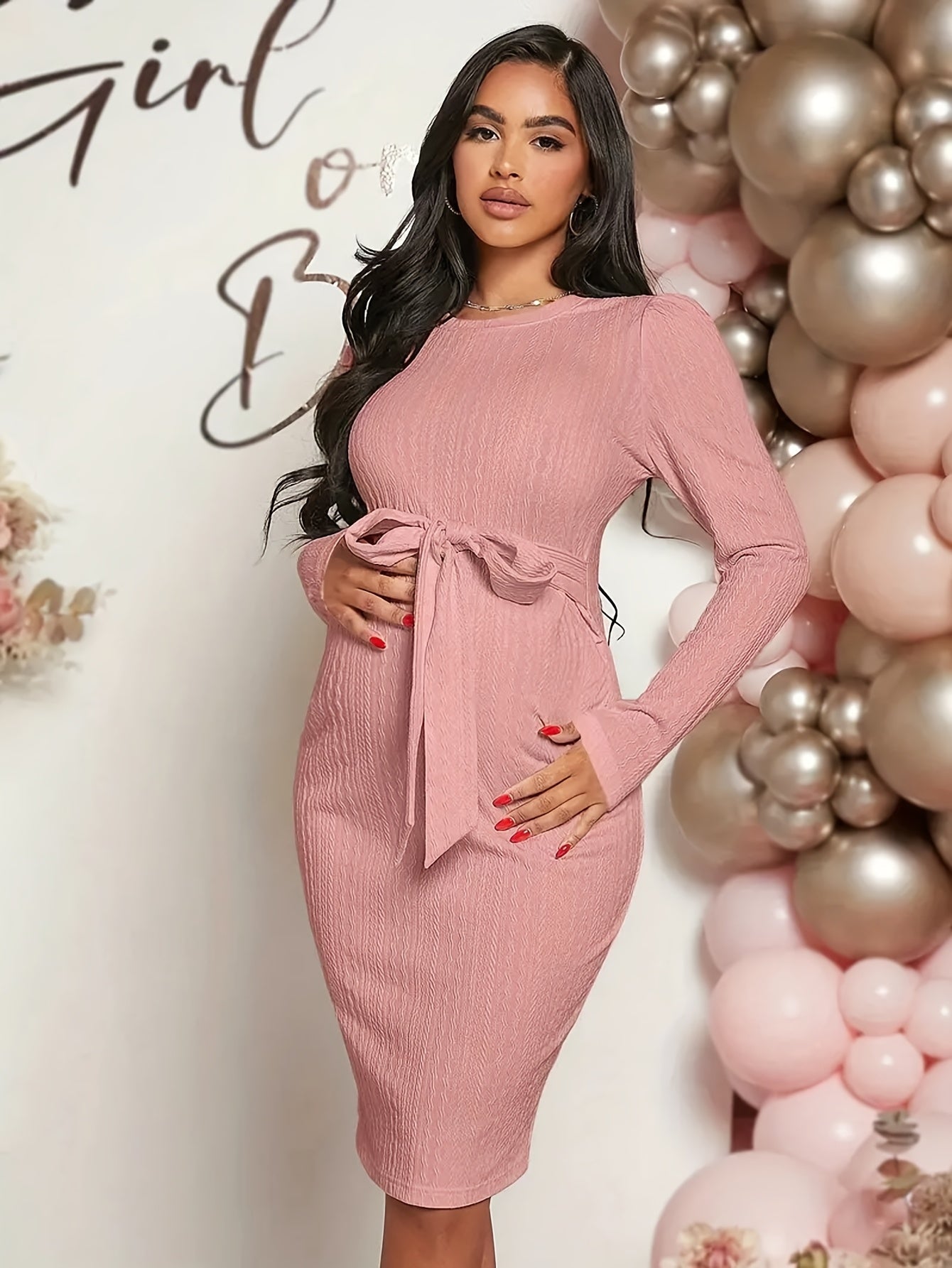 Robe Maternité Printemps/Automne en Jacquard, Robe Manches Longues Haut de Gamme et Confortable