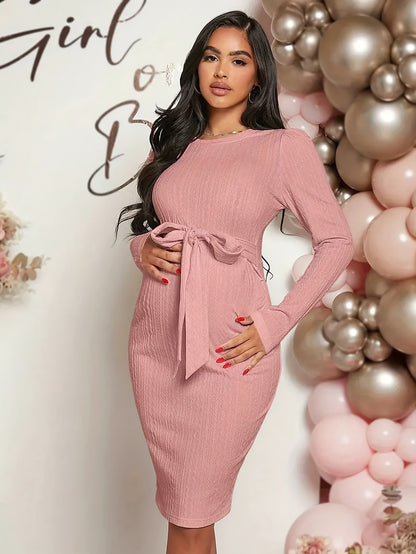Robe Maternité Printemps/Automne en Jacquard, Robe Manches Longues Haut de Gamme et Confortable