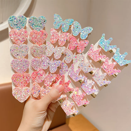 Lot de 12 pinces à cheveux ultra-éthérées et ultra-scintillantes papillon, cœur et couronne - Pinces à cheveux douces et exclusives à paillettes pour frange
