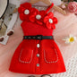 Vêtement pour Fille, Taille 6-24 Mois (4 Ans), Haut Côtelé à Une Épaule et Bretelles Spaghetti avec Grande Fleur 3D sur la Bretelle + Décoration Centrale en Perle, Jupe Courte Ligne A avec Poches et Ourlet à Bordure de Perles, Décoration de Faux Boutons s