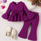 Ensemble élégant et mignon pour bébés et petites filles, comprenant un haut à manches longues et un pantalon long de couleur unie, style fin pour le printemps et l'automne, idéal pour l'extérieur.