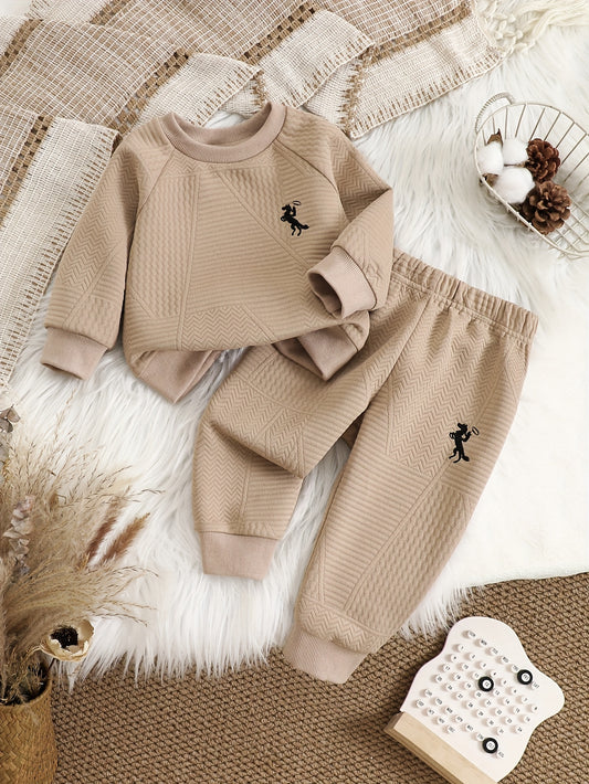 Ensemble deux pièces pour bébé garçon, automne et hiver, mode décontractée et facile, couleur unie, manches longues, pantalon long, motif brodé exquis, pour l'extérieur