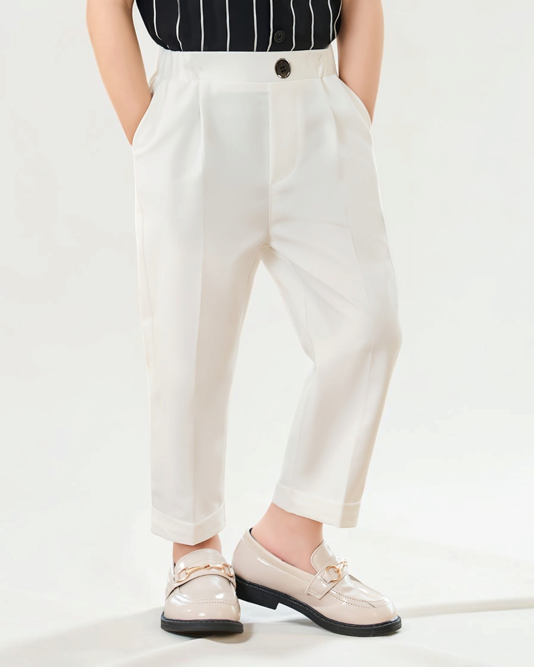 Pantalon de costume blanc Le Cocon d'Or pour garçon, coupe régulière en polyester avec fermeture à bouton
