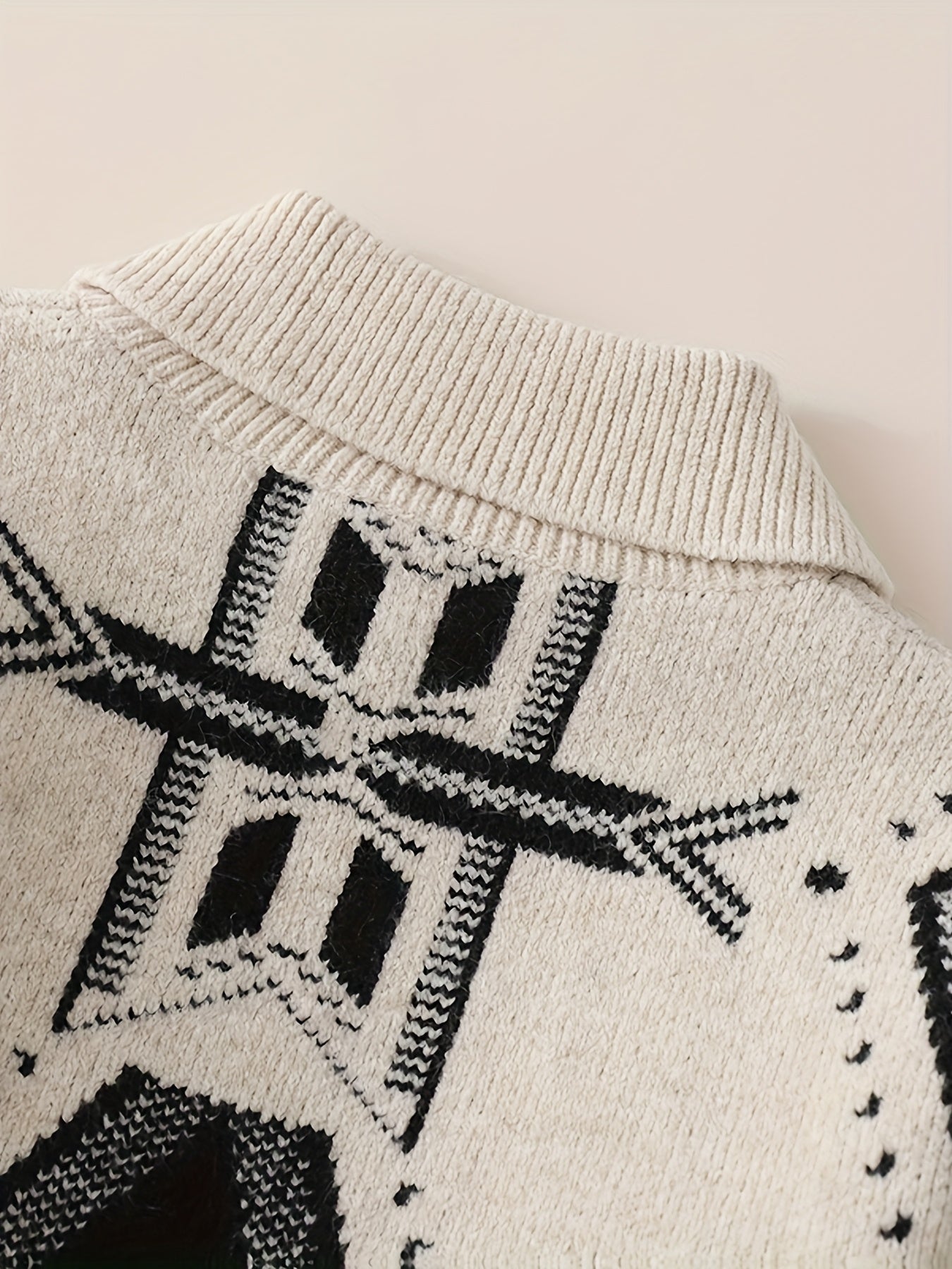 Pull à col montant pour garçons, style rétro décontracté, motif géométrique, épais, d'automne et d'hiver, vêtement d'extérieur