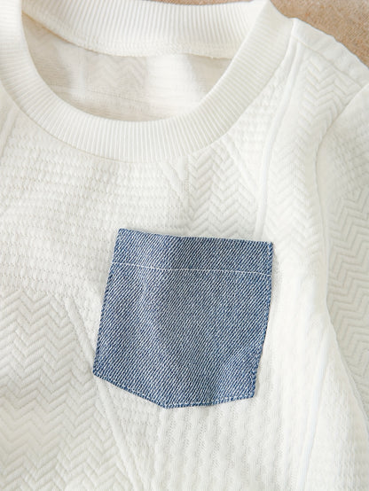 2 pièces Ensemble Denim Fille avec Haut Orné, Tissu à Poches Denim, Jeans Déchirés, Style Décontracté pour Tenue Casual, Idéal pour l'Extérieur