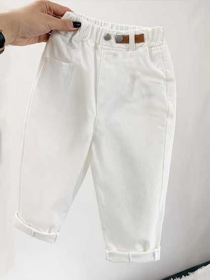Pantalon décontracté blanc pour petits et moyens (les tailles sont plus grandes, veuillez vous référer au tableau des tailles pour passer une commande) Nouvelle version coréenne printemps-été de pantalons longs à la mode pour garçons et filles, pantalons