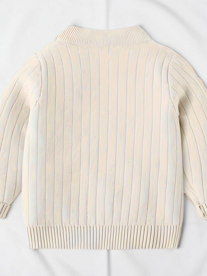 Pull-over Le Cocon d'Or en maille côtelée beige à col rond pour enfant, style décontracté pour l'automne et l'hiver