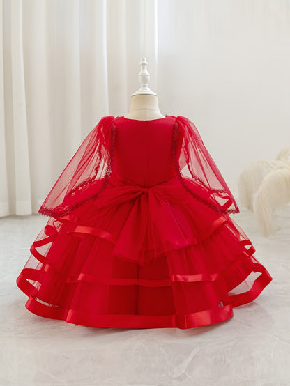Nouvelle robe pour fille pour la rentrée scolaire et la saison des mariages, robe de princesse pour fille, pour animatrice/artiste avec châle, décoration nœud en strass, robe de style créateur de niche pour anniversaires, Noël, Halloween