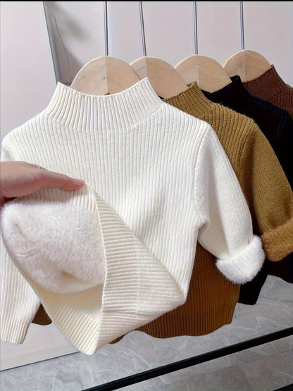 Pull Tricoté, Pull de Base pour Bébé, Plus en Velours et Épaissi, Vêtement Thermique Tricoté, Col Tricoté, Haut à Col Rond