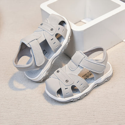 Sandales d'été pour garçon avec embout -coup de pied, chaussures de plage à semelle souple antidérapante, chaussures décontractées bébé à scratch, à la mode et polyvalentes pour un usage quotidien