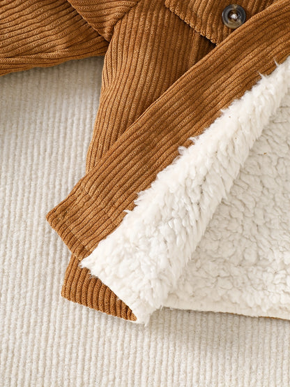 Veste Mignonne en Velours Côtelé Doublé en Peluche à Revers pour Garçon, Automne/Hiver, Pièce Unique de Couleur Unie, Vêtement d'Extérieur Formel, -froid et Chaude, Adaptée à un Usage Extérieur