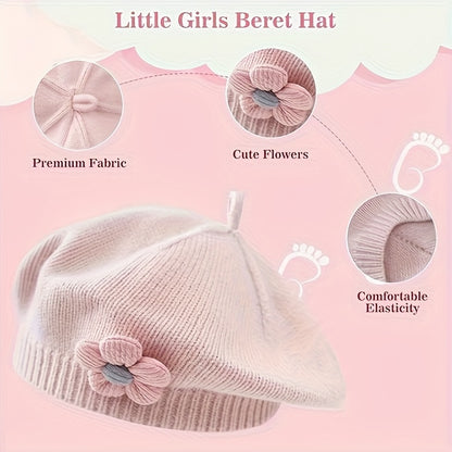 Bonnet Beanie avec Décoration Florale - Doux, Extensible, Léger, Chapeau d'Hiver, Couleurs Pastel (Rose/Lavande/Jaune), Coupe Ajustée et Confortable, Adapté pour Thanksgiving et Usage Quotidien, Bonnet Unisexe d'Automne et d'Hiver, Accessoire pour Temps F