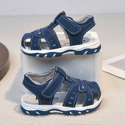 Sandales d'été pour garçon avec embout -coup de pied, chaussures de plage à semelle souple antidérapante, chaussures décontractées bébé à scratch, à la mode et polyvalentes pour un usage quotidien