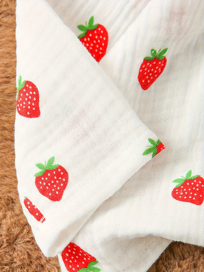 Ensemble 2 pièces pour bébé en crêpe double épaisseur, comprenant un haut à manches longues avec col et imprimé mignon de dessin animé/fruits, et un pantalon long, doux pour la peau et respirant, idéal pour l'extérieur